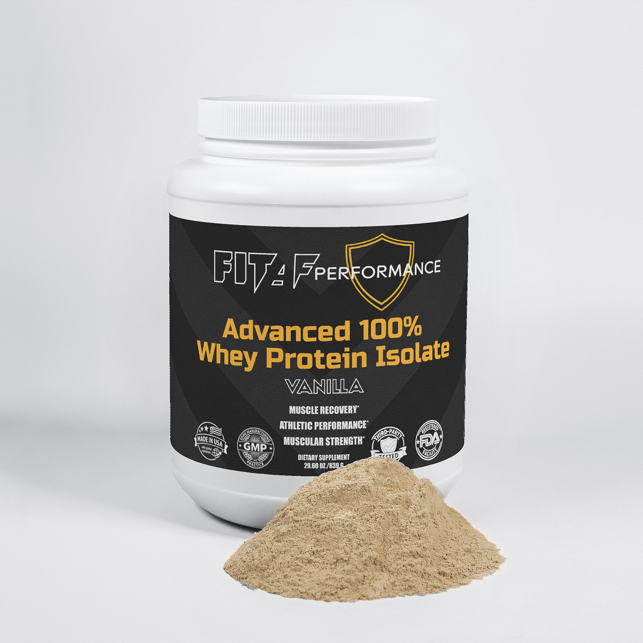 vanilla whey protein isolate powder scoop close up
