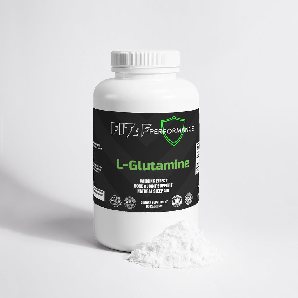 l-glutamine supplement powder container with scoop