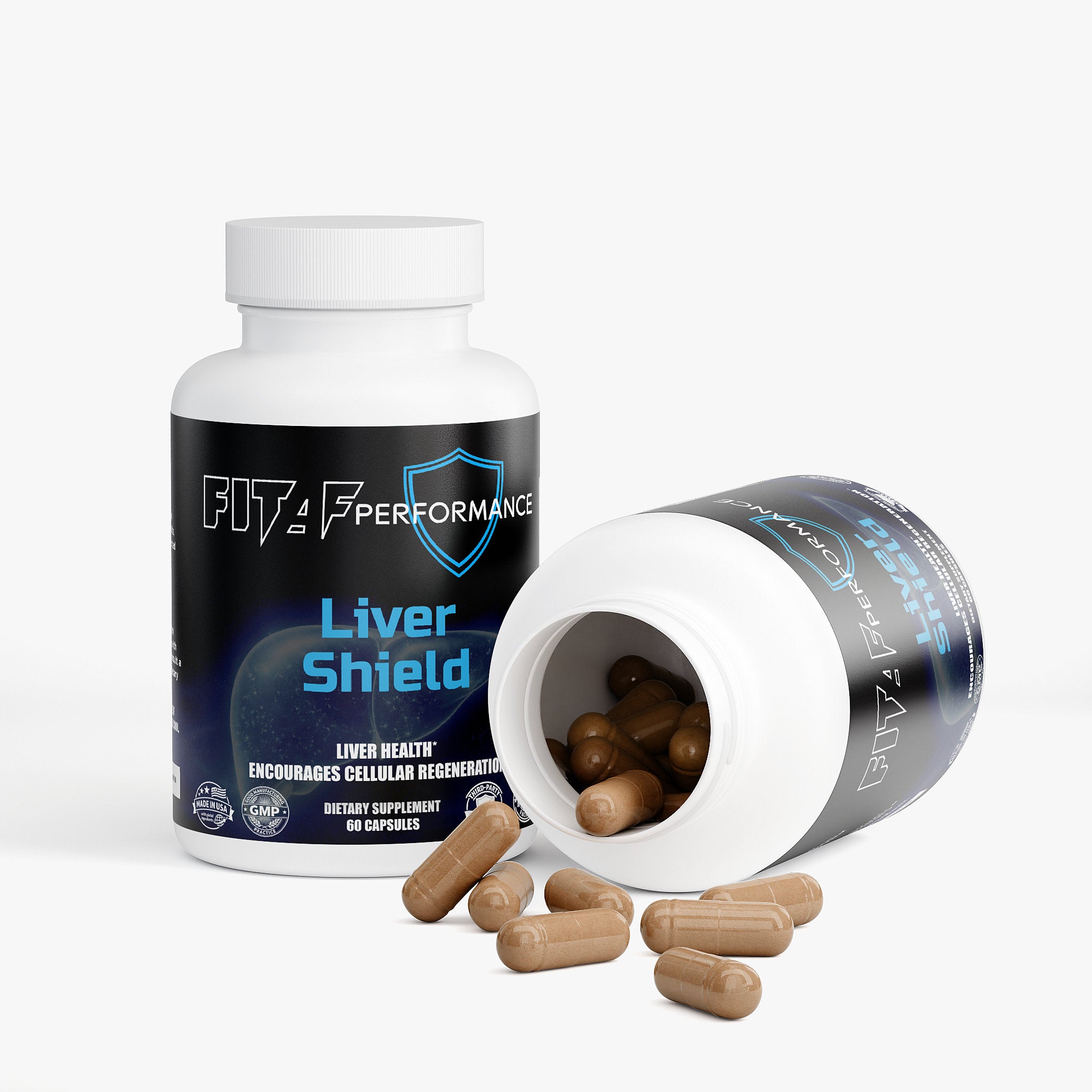 liver shield supplement bottle capsules display