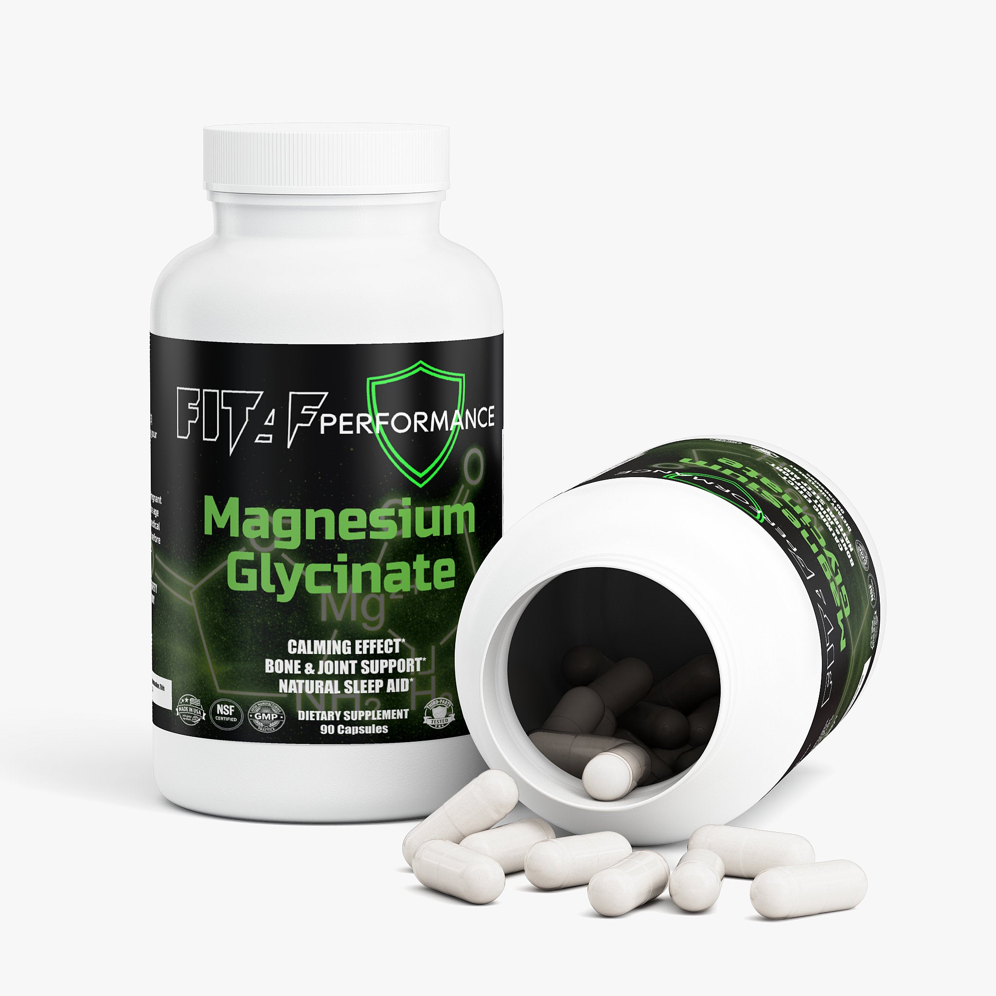 magnesium glycinate supplement bottle with capsules