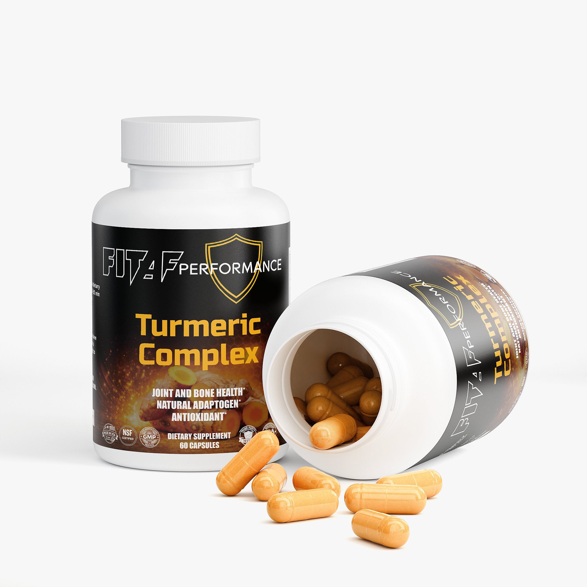 turmeric curcumin supplement bottle with capsules