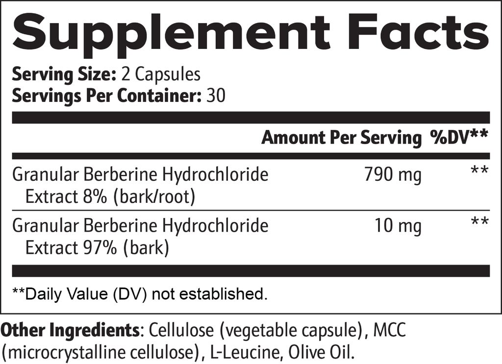 berberine capsules supplement facts label