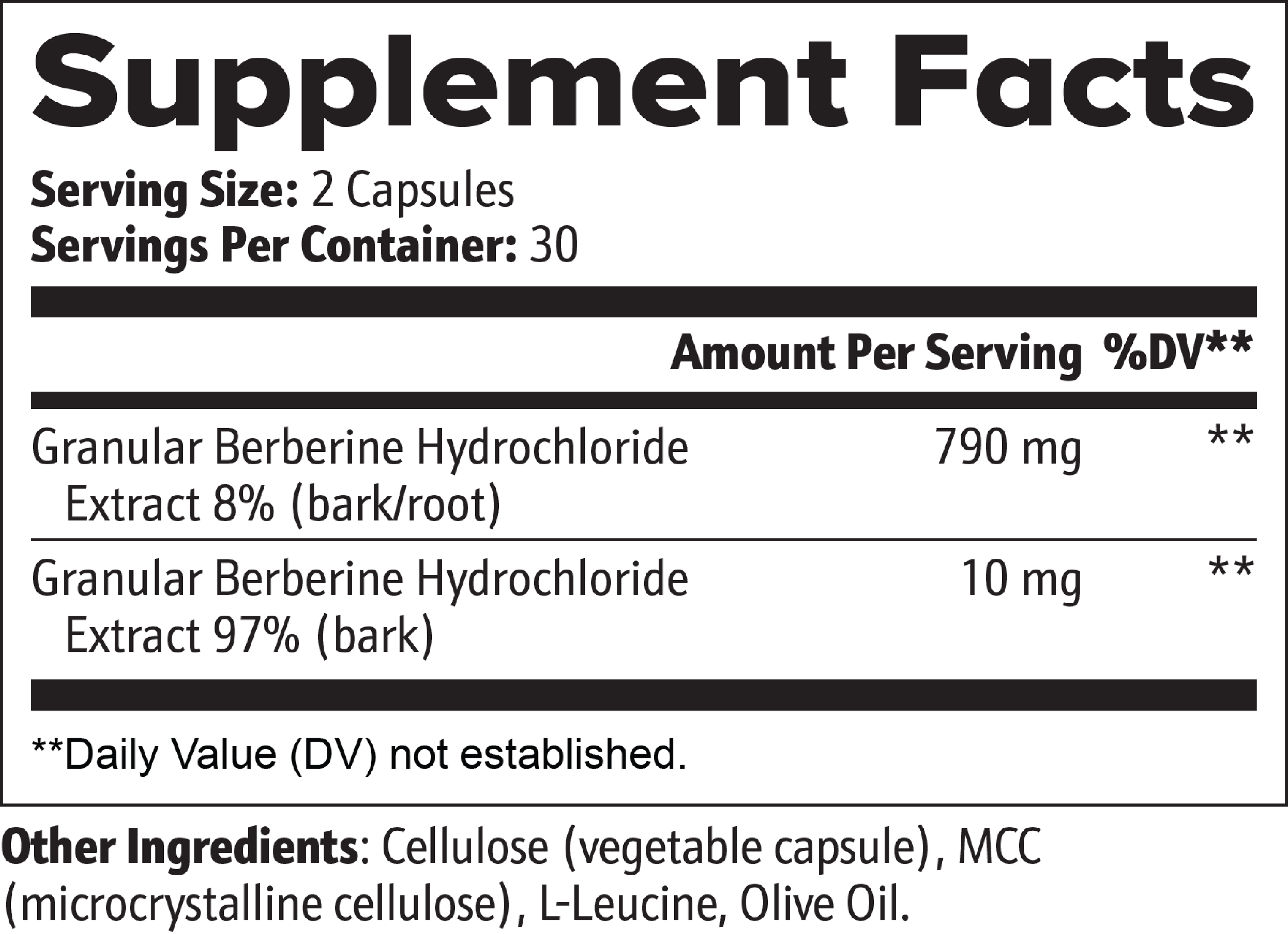 berberine capsules supplement facts label