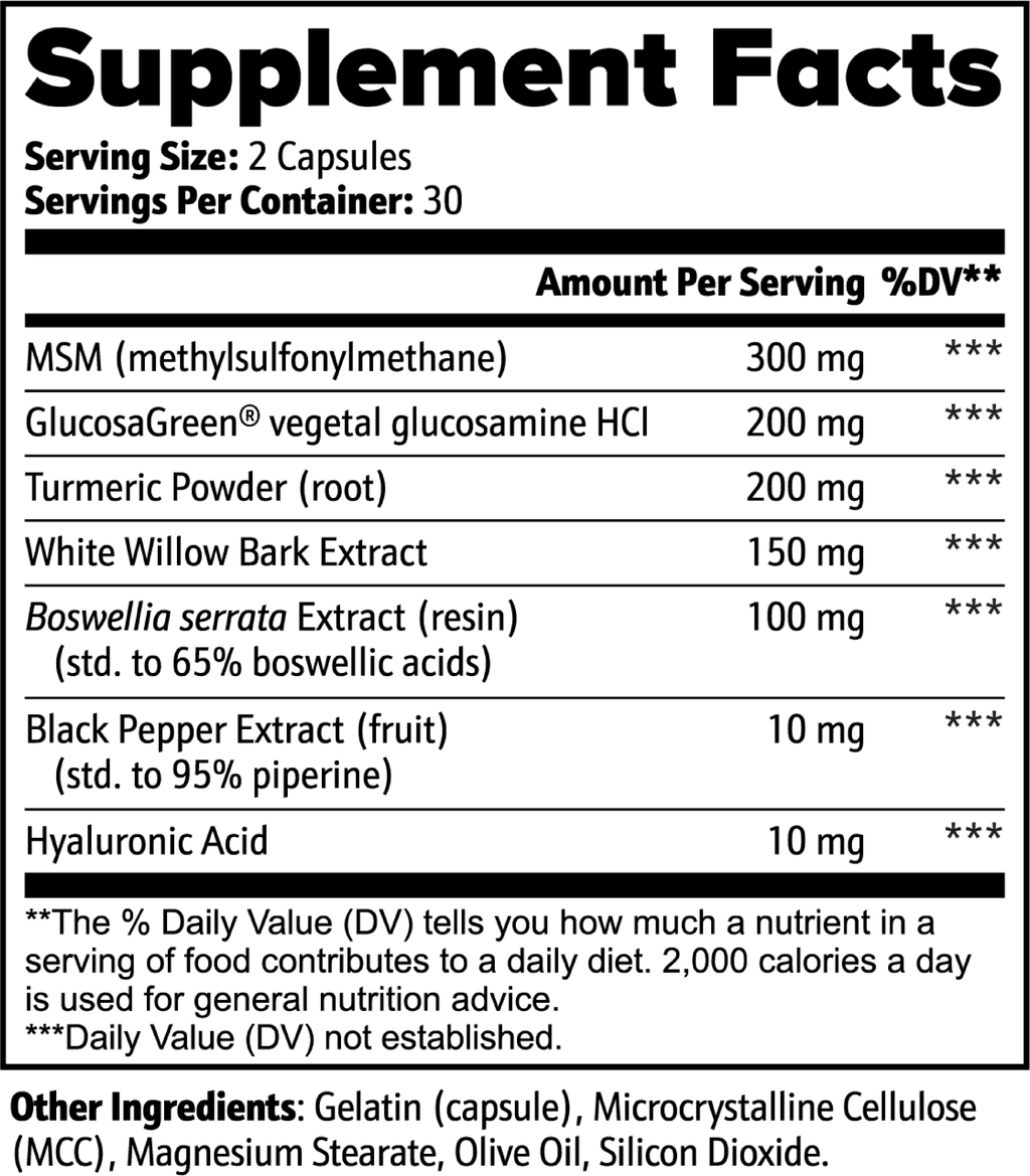 joint support capsules supplement facts label