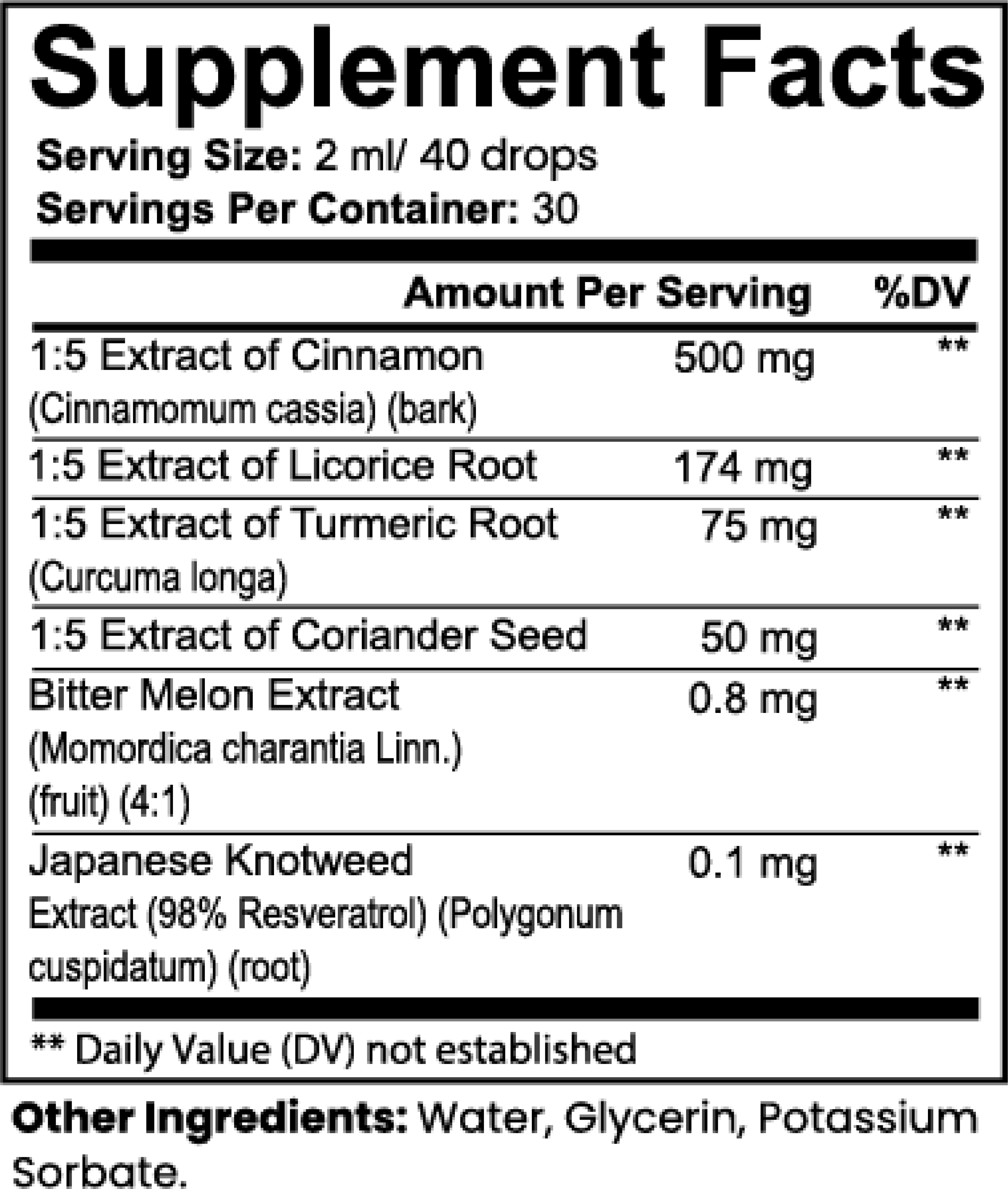 glucose mimetic drops supplement facts label