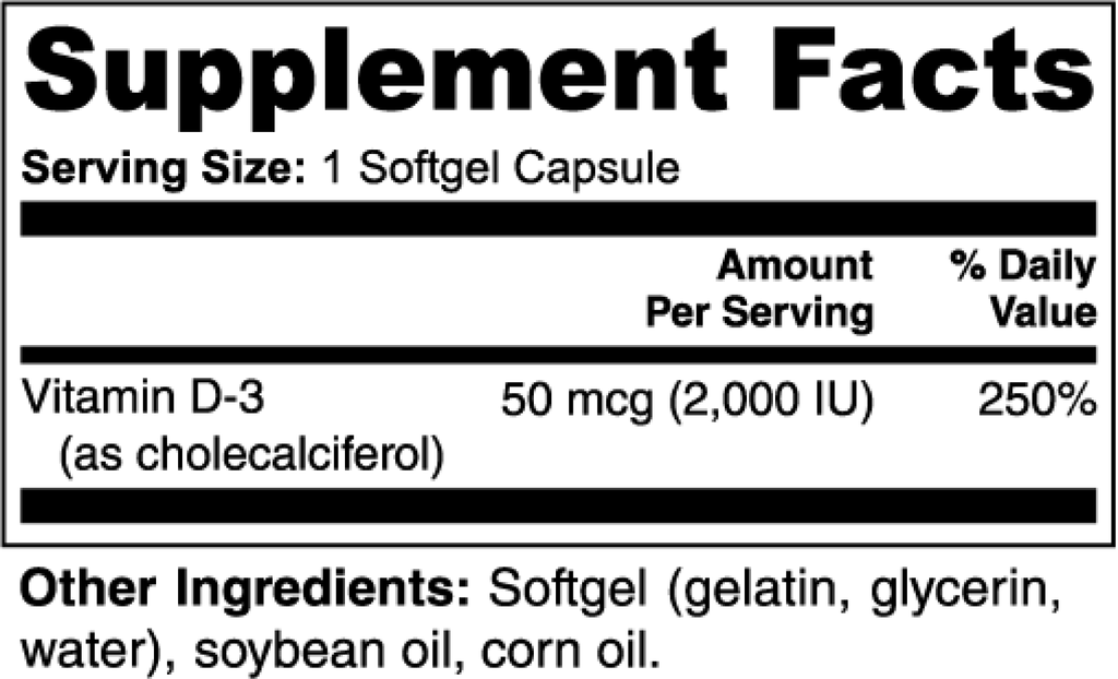 vitamin d3 supplement facts label