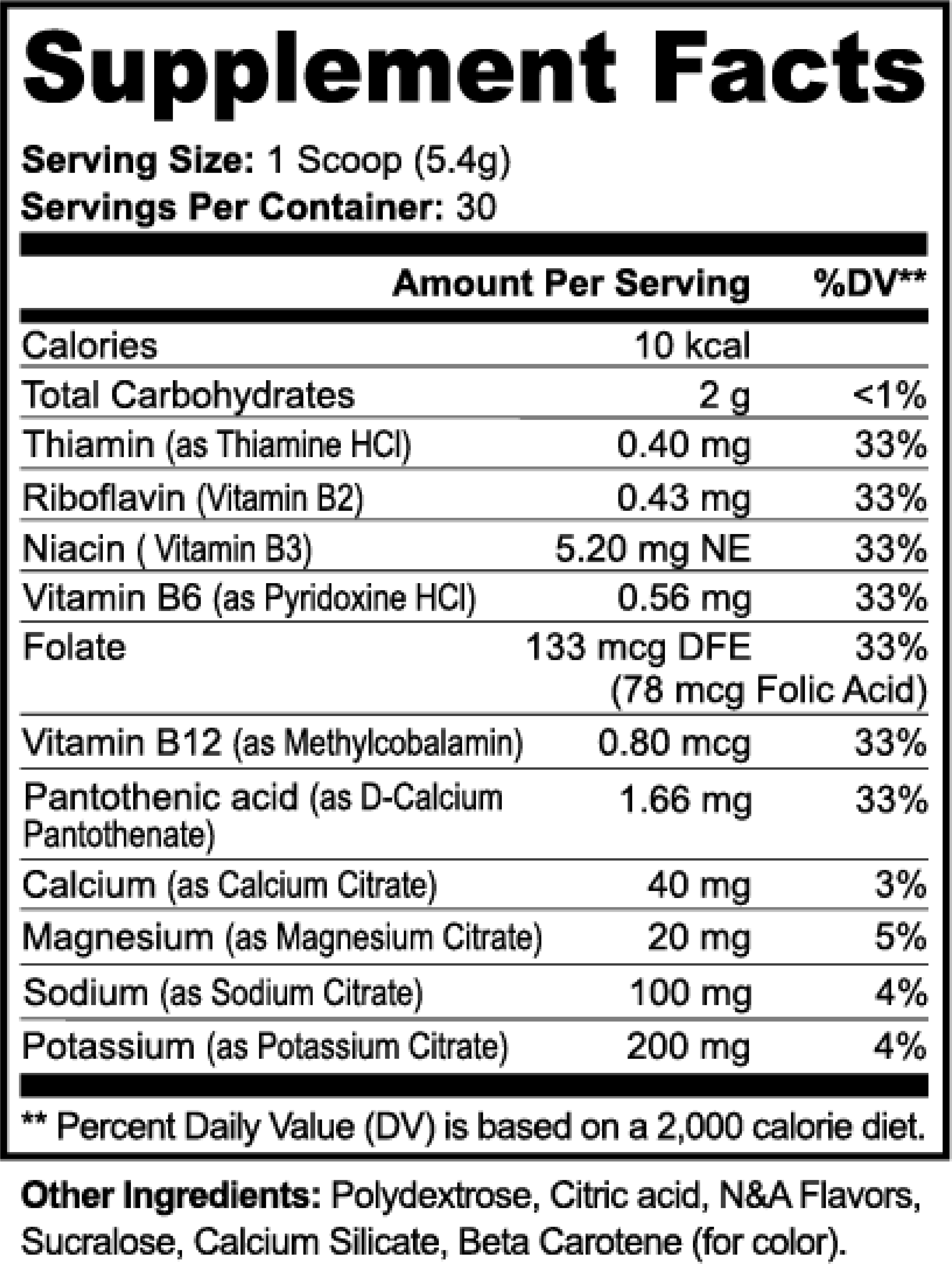 electrolyte drink mix supplement facts label peach mango